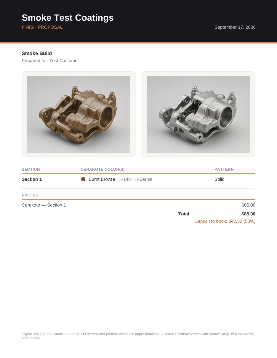 A branded quote PDF with pricing